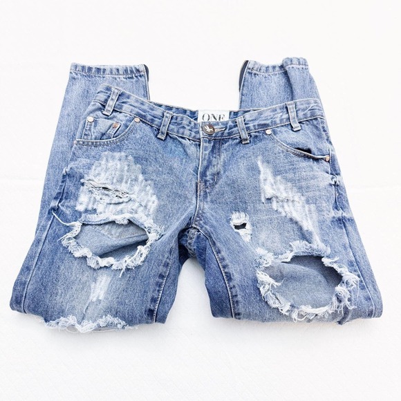 One Teaspoon Distressed Denim Jeans Trashed Free Birds Size 28 - Picture 9 of 10